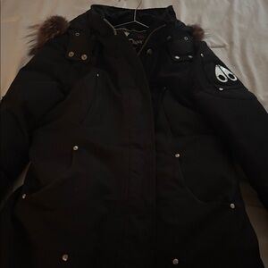 Moose Knuckles Black Parka with Fur Accents